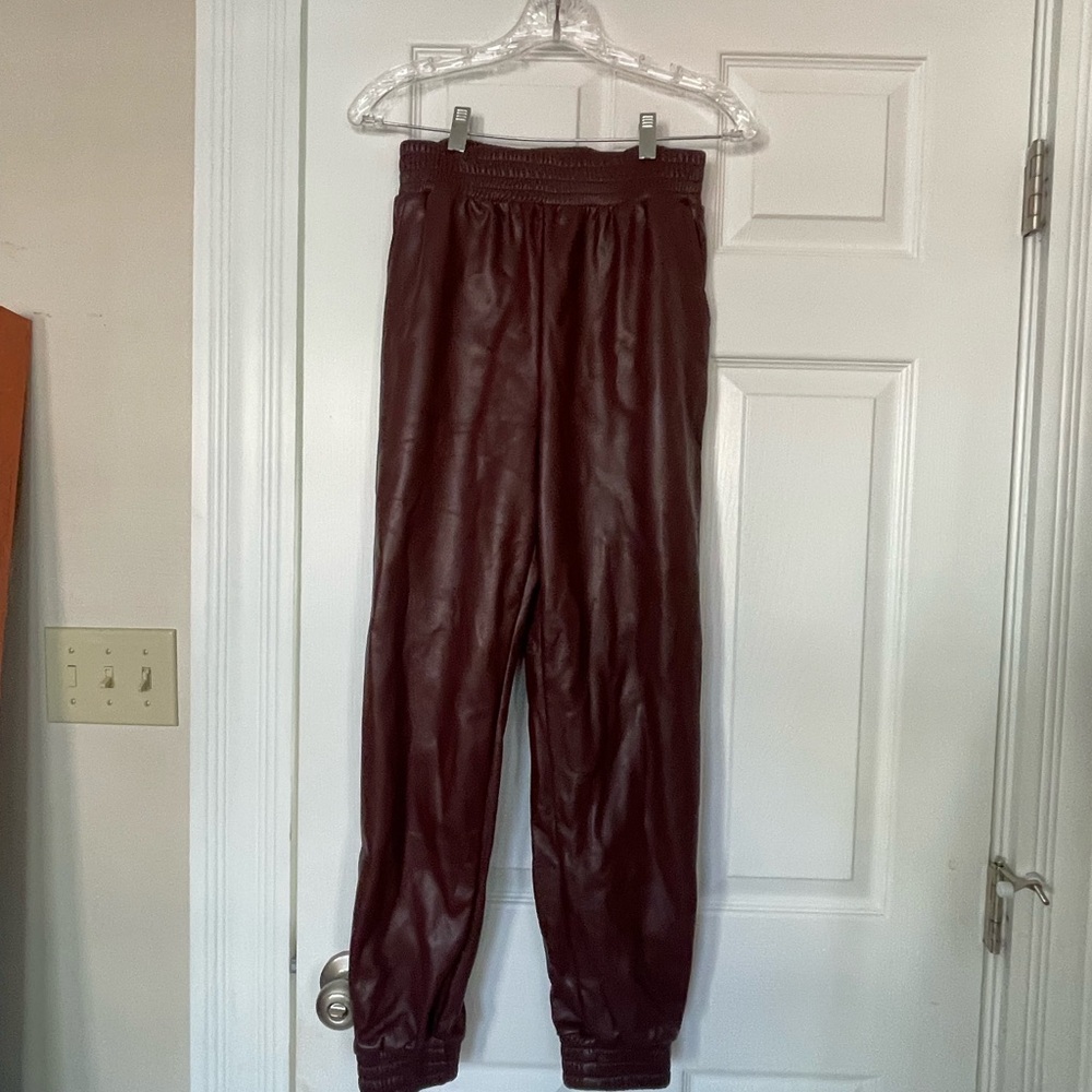 Burgundy Faux Leather Joggers
